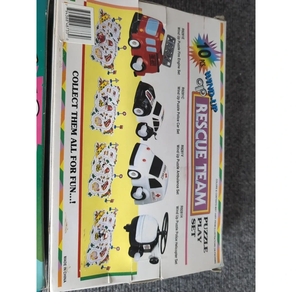 2 - Vintage Wind Up Puzzle Vehicle Sets Rescue Team & Train NEW 1990's‎ Ages 4+